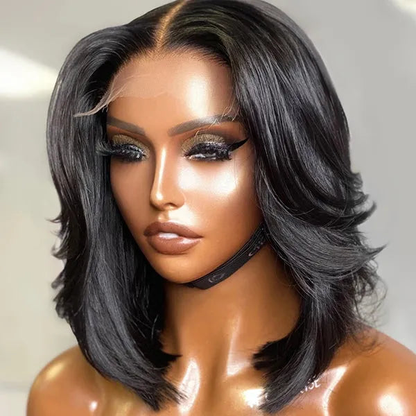 Natural Black Handcraft Layered 5x5 Closure HD Lace Glueless Short Wig Main image
