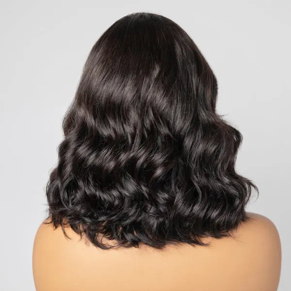 Elegant Natural Black Wavy Minimalist HD Lace Glueless C Part Short Wig 100% Human Hair - US Only