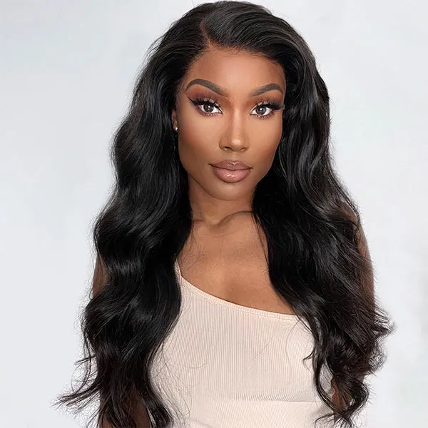Natural Black Body Wave 13x4 Frontal HD Lace Glueless Side Part Long Wig 100% Human Hair Main image