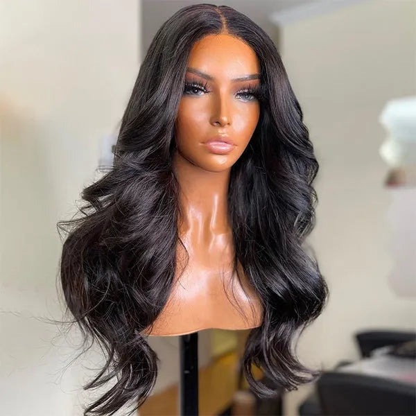 Natural Black Body Wave 4x4 Closure Lace Glueless Long Wig 100% Human Hair- US ONLY Main image