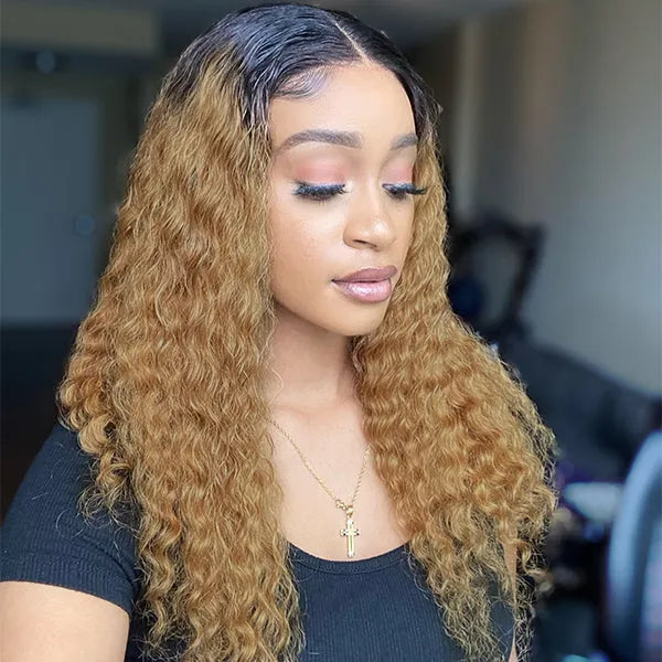 Ombre Brown Color Deep Wave Extented 4x4 Closure Lace Wig Secondary image