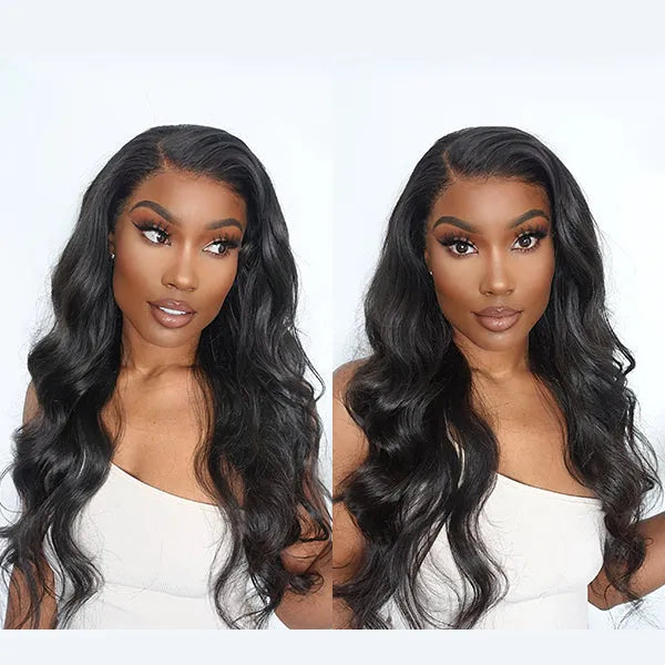 Natural Black Body Wave 13x4 Frontal HD Lace Glueless Side Part Long Wig 100% Human Hair