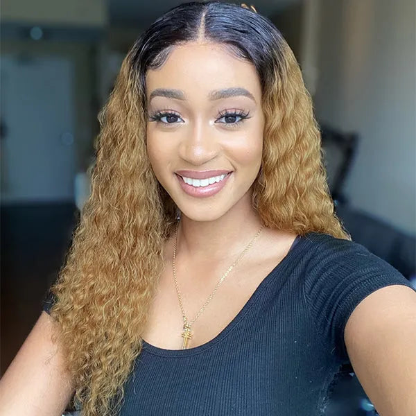 Ombre Brown Color Deep Wave Extented 4x4 Closure Lace Wig Main image